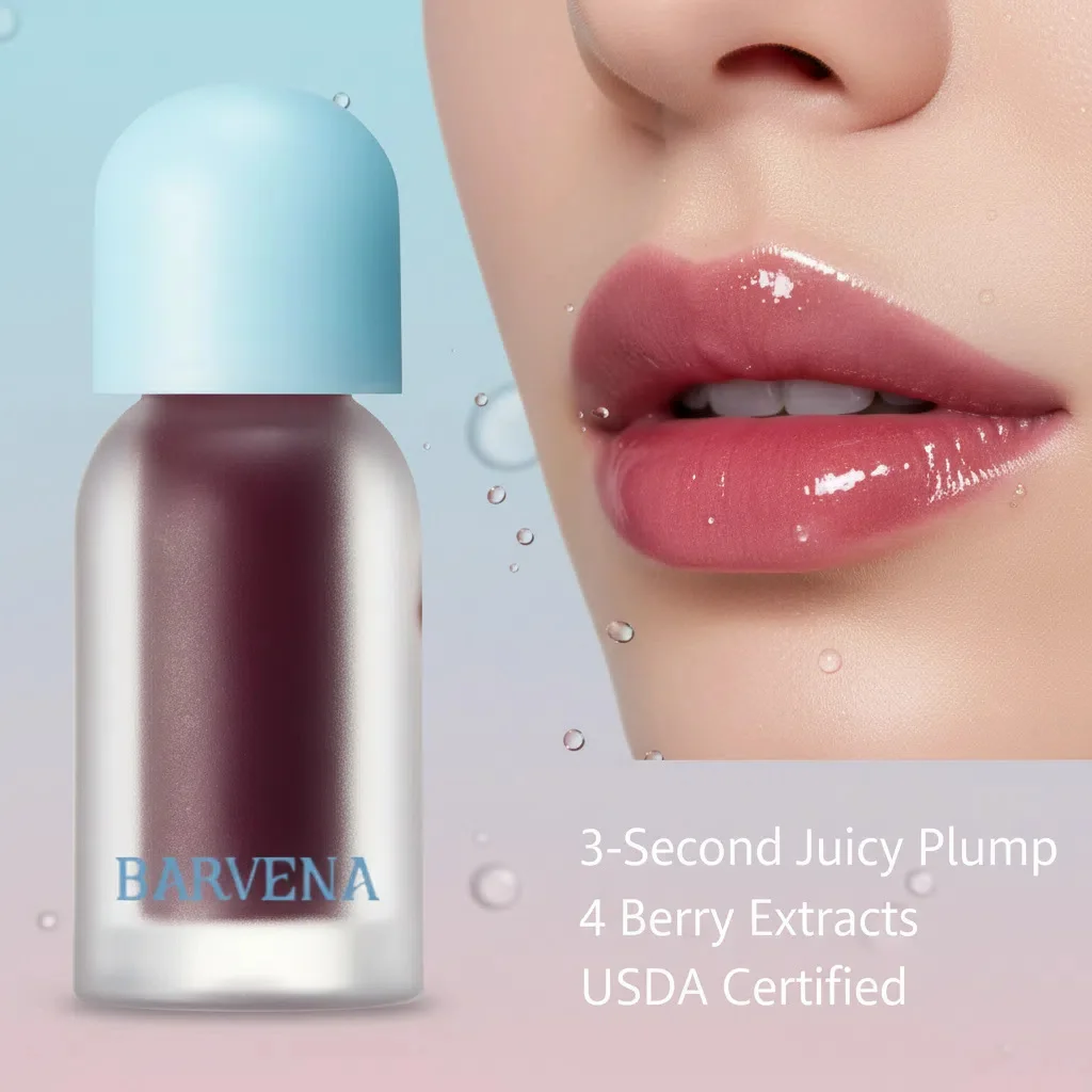 

BARVENA Juicy Berry Plumping Lip Gloss Korean Vegan Plant Oil Non-Sticky High Shine Hydrating Lip Care For All Skin Tones