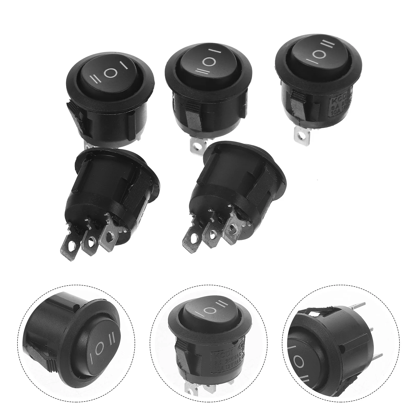 

5 PCS 3 23mm Car Round Rocker Single Pole Double Throw Push Buttons (Black) control car push button rocker push button