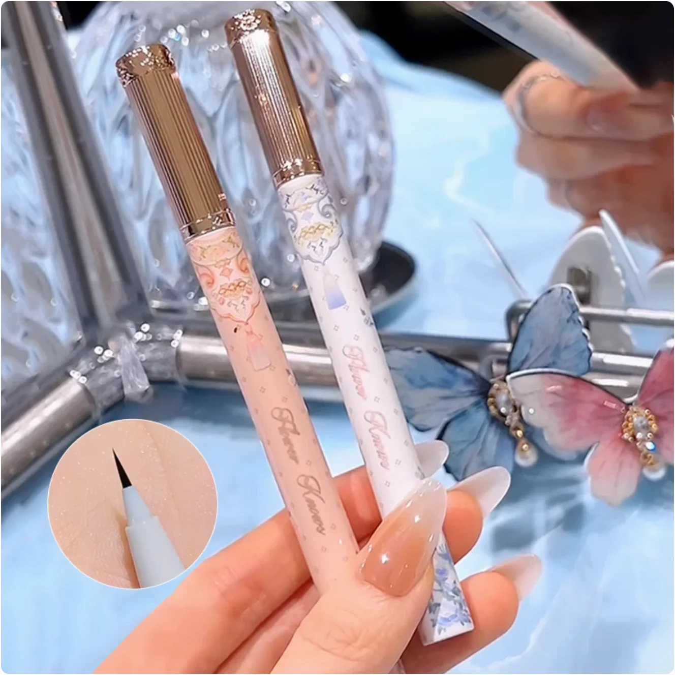 Flower Knows Mascara und Eyeliner-Stift, Butterfly Cloud Collar Collection, schweißbeständiger, wischfester, wasserfester Eyeliner