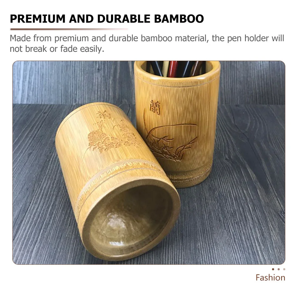 حامل من الخيزران، صندوق تخزين مكتبي للقرطاسية، منظم أقلام الرصاص، حامل تخزين القلم، حاوية فرشاة المكياج، صيني #1