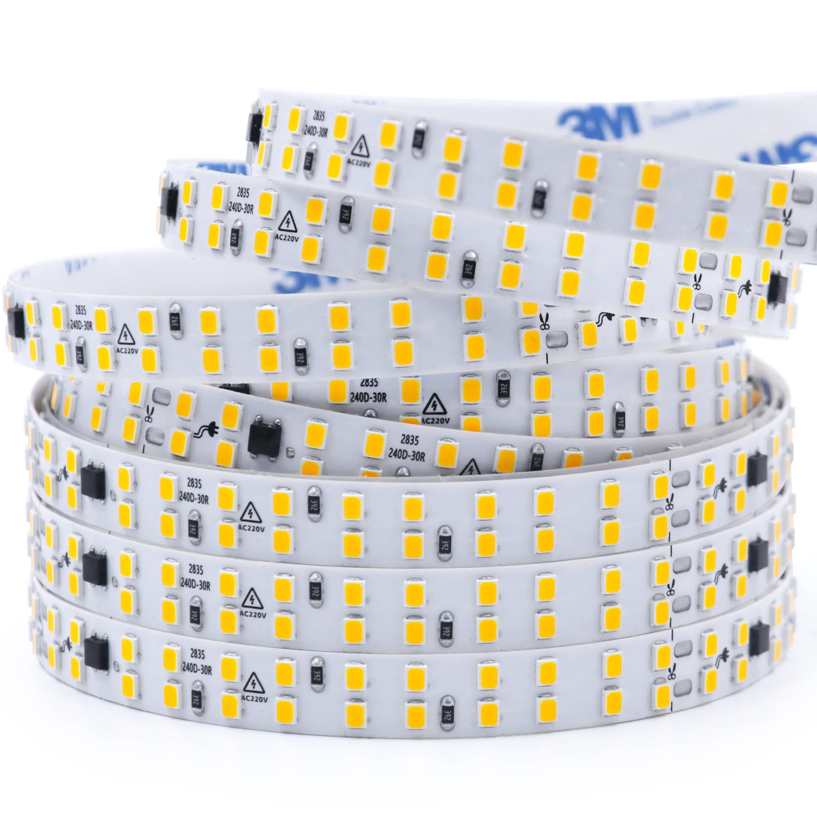 5M 10M 20M/Roll LED Strip Light AC 220V 2835 240LEDs/M Flexible Adhesive LED Tape Double row Waterproof Led Ribbon Rope Light