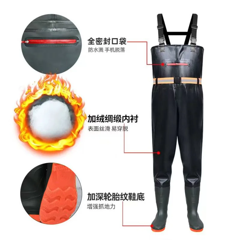 Thickened Cotton Fishing Overalls with Knee Pads And Webbing Winter Wading Pants Customizable Workwear Durable Knee Protector