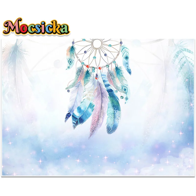 MOCSIKA Light Blue Glittering Feather Backdrop for Photography Children Party Decoration Boys Girls Birthday Photo Props