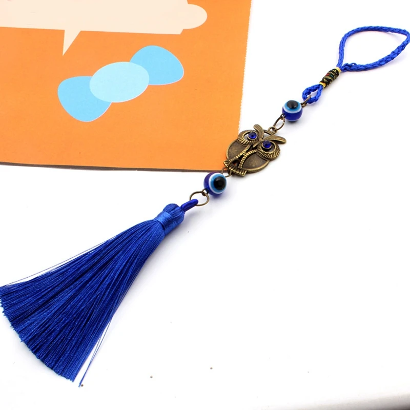 Turkish Blue Evil Eye Amulets Wall Hanging Pendant Home Decor Owl Tassel Ornament Home Car Protection