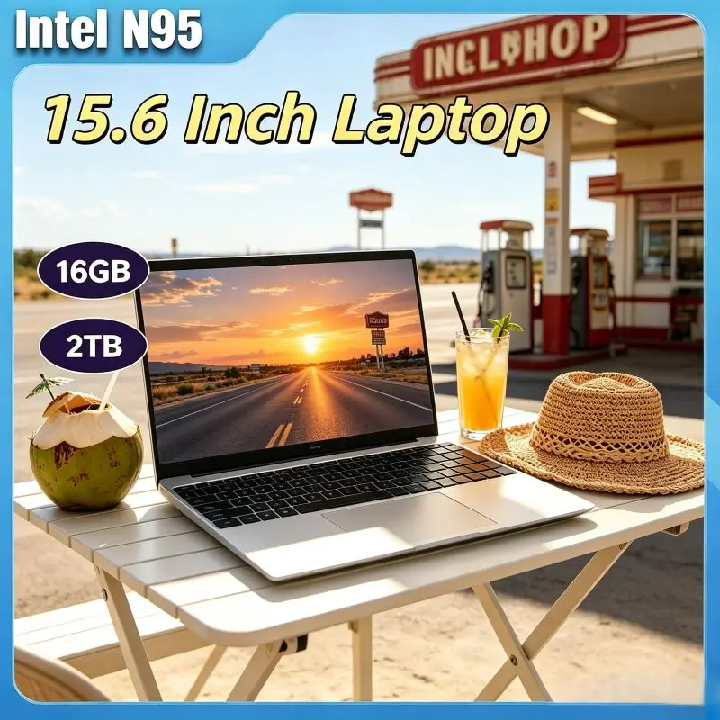 Lightweight Portable New Solid 15.6 Inch Notebook, 32GB DDR4 RAM 2TB Storage, Intel N95 CPU and Genuine Preinstalled Windows 11
