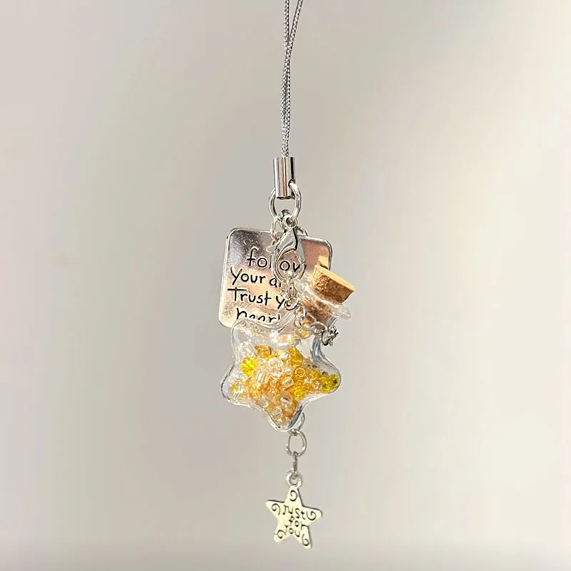 Stars Wish Bottle Pendant Handmade Phone Chain Charm with Glitter Resin Ins Aesthetic Keychain for Bag Decoration Gift for Girls