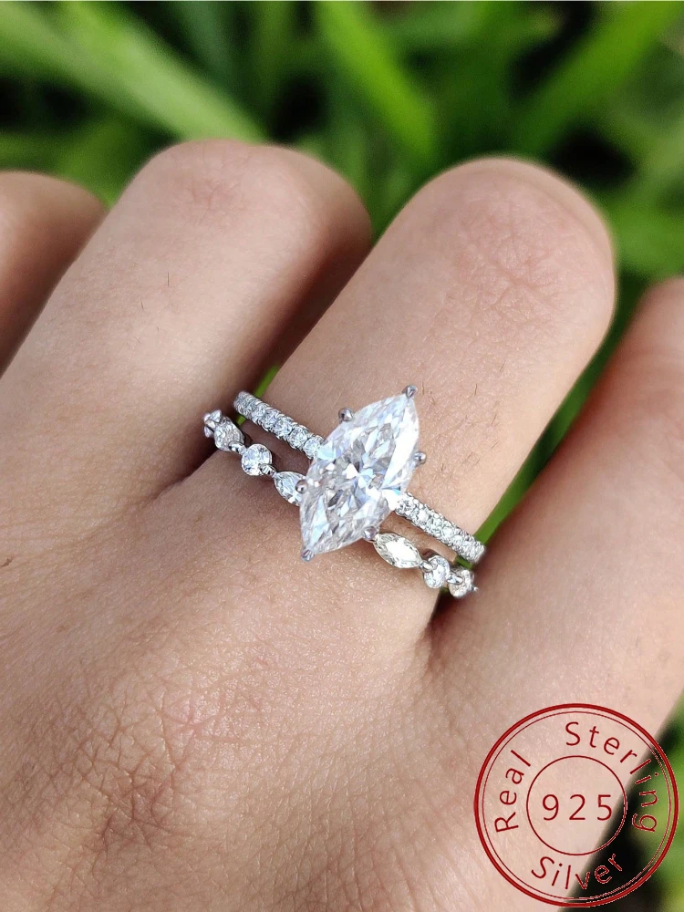 

Простое классическое кольцо из стерлингового серебра 925 пробы с 2 каратами, конский глаз, циркониевое кольцо для женщин, обручальное свадебное роскошное ювелирное изделие высокого качества