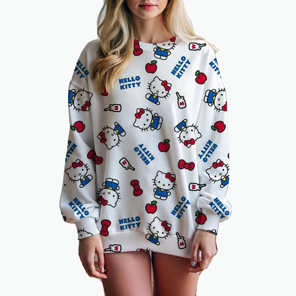 Harajuku Female Clothing Pullover Fashion Autumn And Winter HELLO KITTY Print Woman Hoodie Casual Women Long-sleeved Sweatshirt