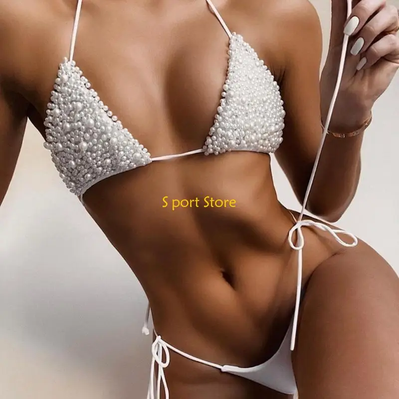 U2JB Traje baño corte alto para mujer, conjunto piezas, traje baño con cordones, ropa playa