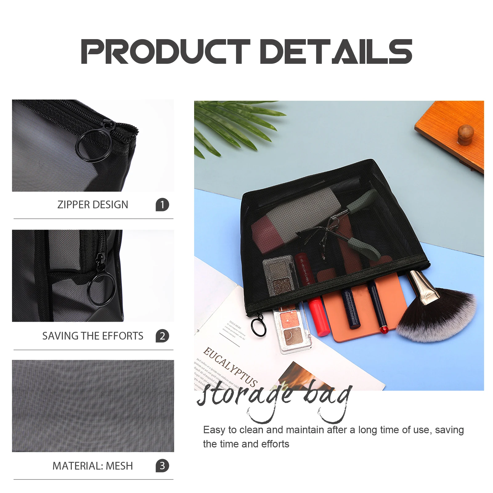

2pcs Sturdy Zipper Makeup Organizer Large Capacity Storage Pouch Travel Toiletries For Men Toiletry Organizer