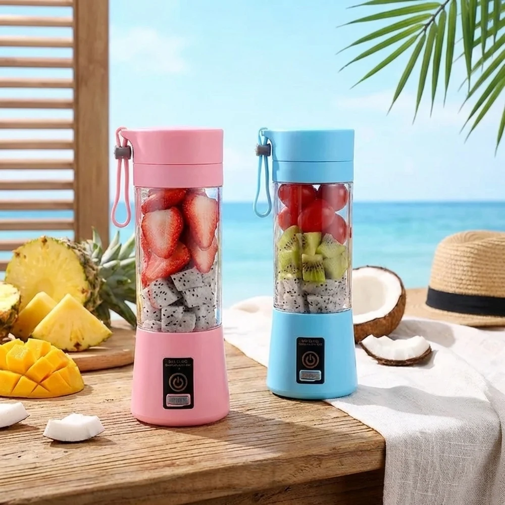 Copo Extrator de Suco Elétrico Portátil com Carregamento USB, Mini Liquidificador Automático com Cabeça de 6 Lâminas, Copo Liquidificador de Frutas Recarregável