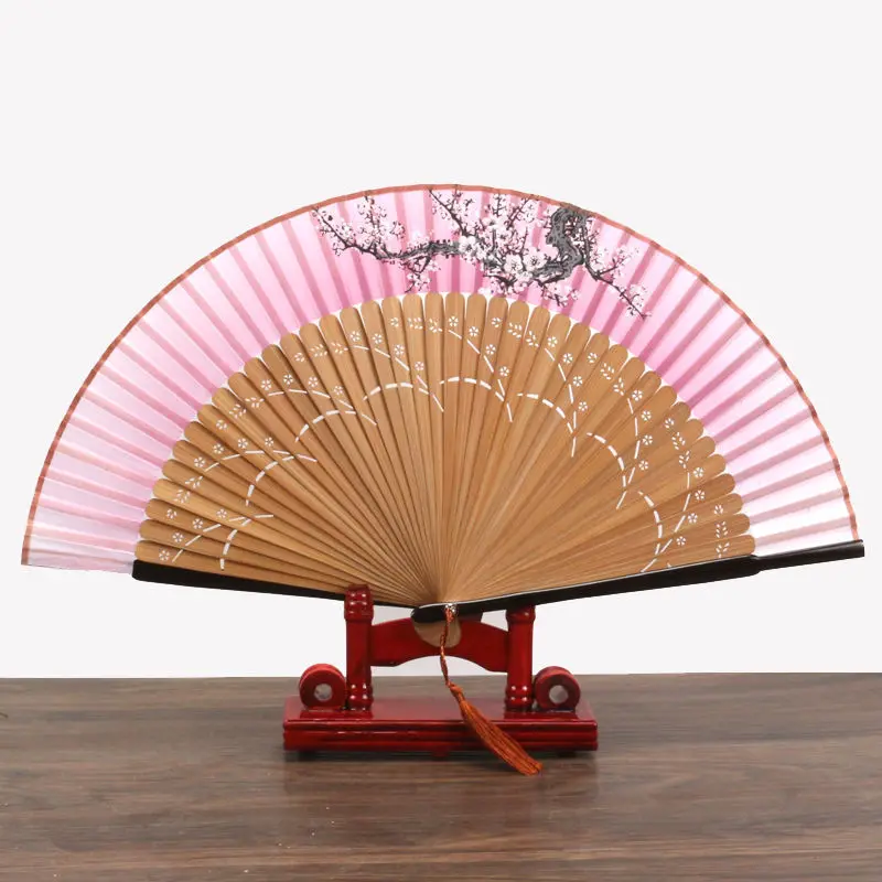 Elegant Retro Folding Fan Exquisite Carved Solid Color Hand Fan Translucent Hanfu Cheongsam Decorative Ventilador Dance Abanico