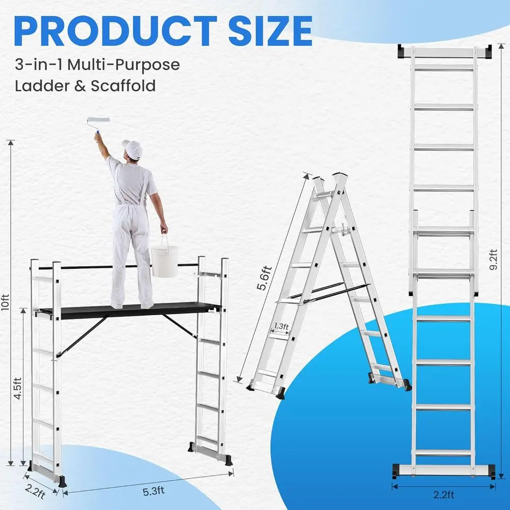 Portable Aluminum Scaffolding Platform & Ladder, Height Adjustable Work Platform, for Scaffold Tower, Ladder Stool & Work Bench