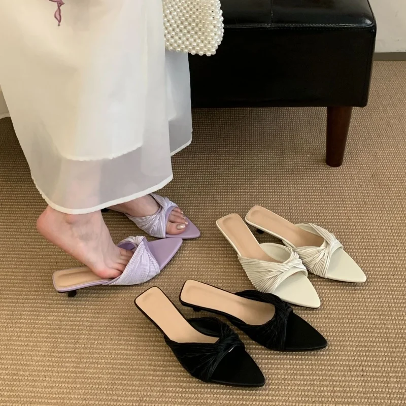 Bailamos Women Outdoor Slippers High Heel Shoes 2025 Summer Footwear  Fashion Design Pointed Toe Ladies Slides Pumps Female Mule
