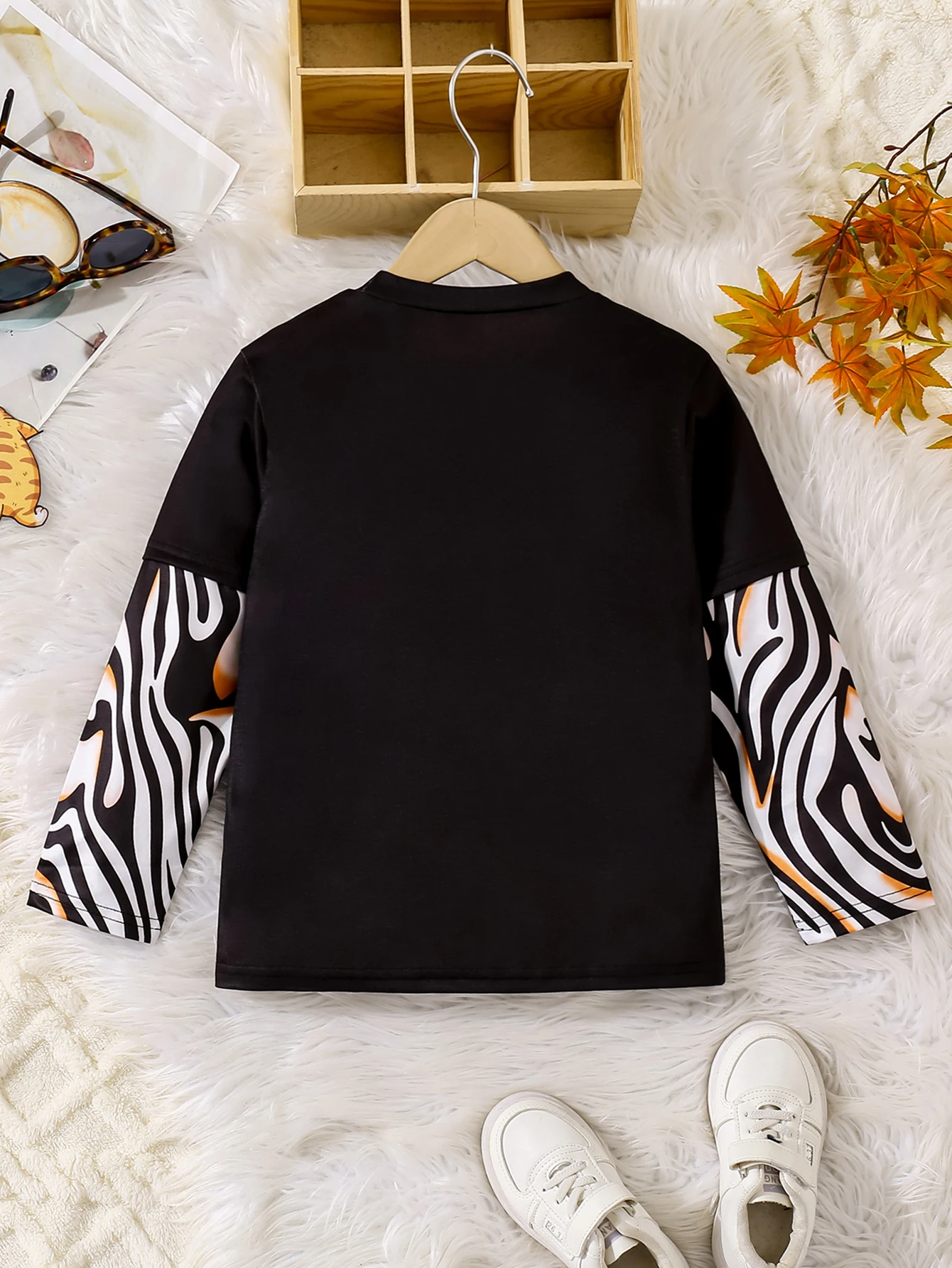 Spring Summer Children Boy T-Shirt Tiger Motif Tattoo Splicing sleeves Top Fashion Kids Boys Clothes For 5-14 years