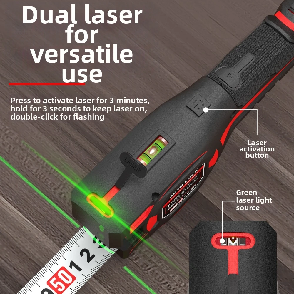 Carbon Steel Laser Tape Measure Laser Alignment USB Rechargeable Retractable Tape Measure Retractable Laser Measuring Tool