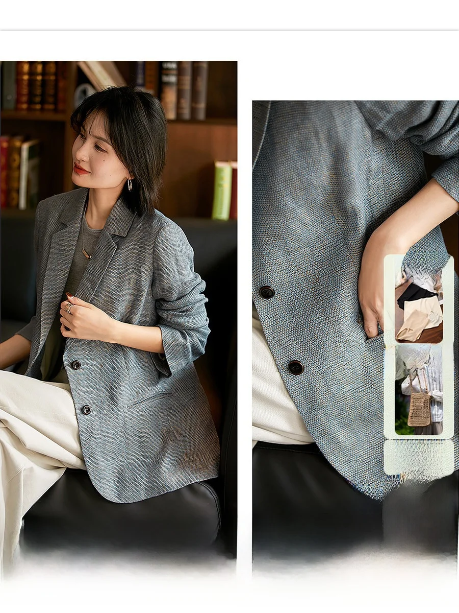 

Легкий пастельный льняной костюм-жакет для женщин, весенняя новинка, дышащий, влагоотводящий, с длинными рукавами, для повседневной носки