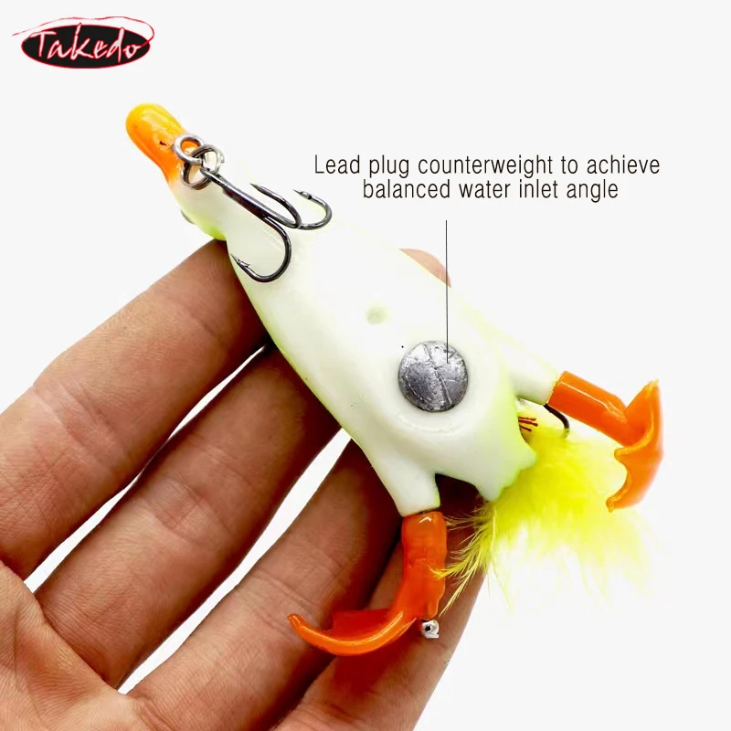 TAKEDO 9.5CM14G Topwater Frog Lure Trolling Spin Bait Tractor Duck Lure With 6# Treble Hook Propeller Bait For Snakehead Pike