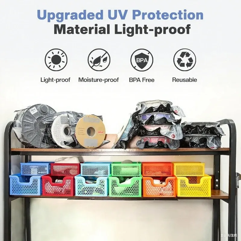 ถุงสูญญากาศแบบอัพเกรด สีดำ สำหรับเก็บเส้นพลาสติก PLA ABS PETG ป้องกันความชื้น ใช้กับเครื่องอบได้ สำหรับเครื่องพิมพ์ 3 มิติ