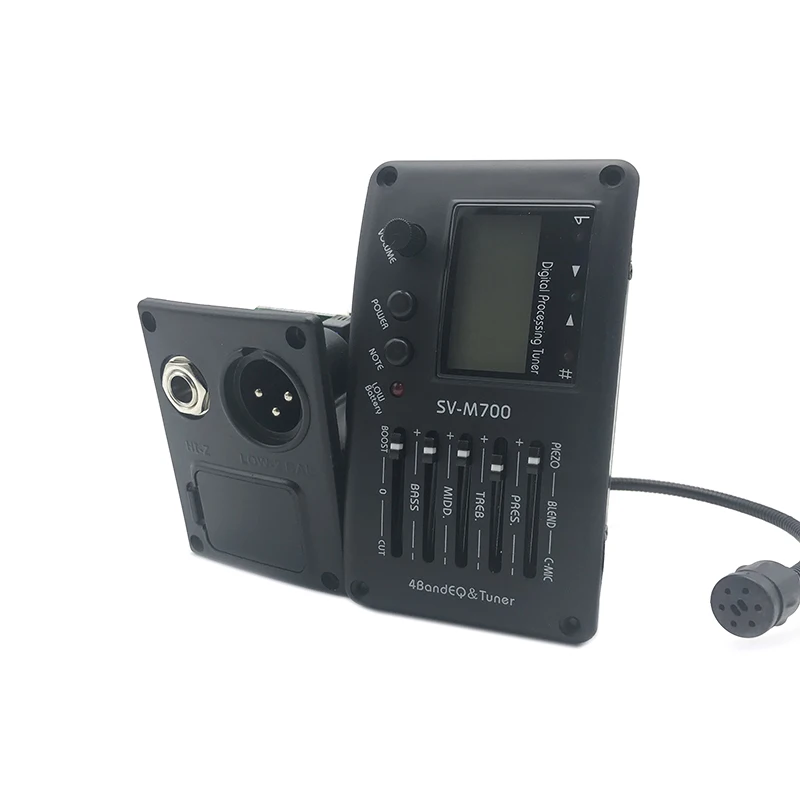 10 Set SV-M700 Akustikgitarre EQ Equalizer 4-Band mit Stimmgerät und Micro-Telefon-Tonabnehmer Schwarz