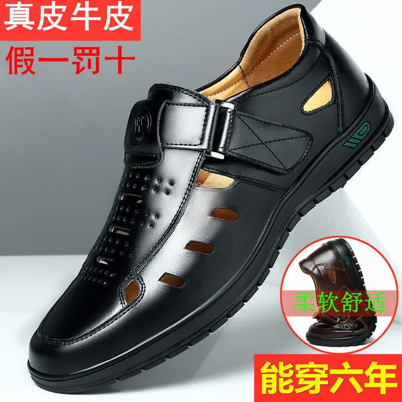 Men Genuine Leather Sandals Summer Breathable Casual Shoes for Man Slip on Clogs Outdoor Non Slip Hand Made Sandalias image 2