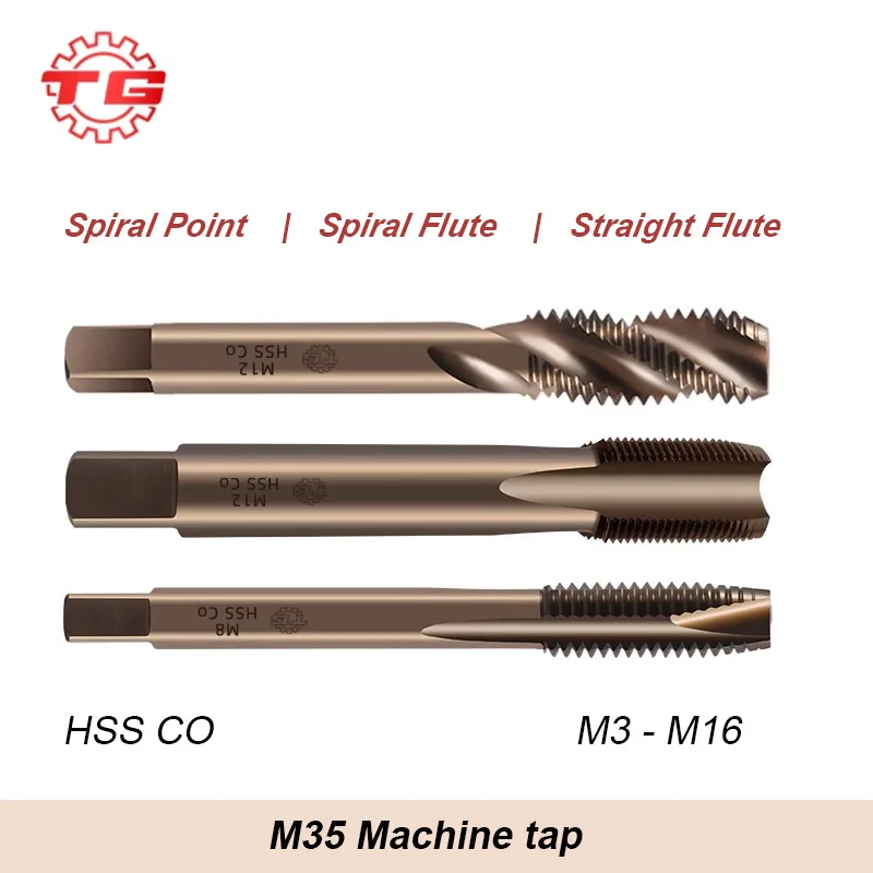 

TG M35 Spiral Fluted Spiral Point Straight Flute Tap M3 M4 M5 M6 M8 M10 M12 M16 Processing for Cast Iron Steel Stainless AL Etc.