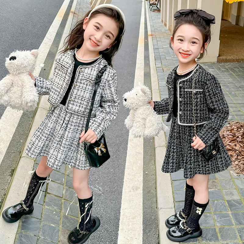 Girls\' Xiaoxiangfeng Jacket Short Skirt Set Spring and Autumn Children\'s Long Sleeve Two-piece Clothes