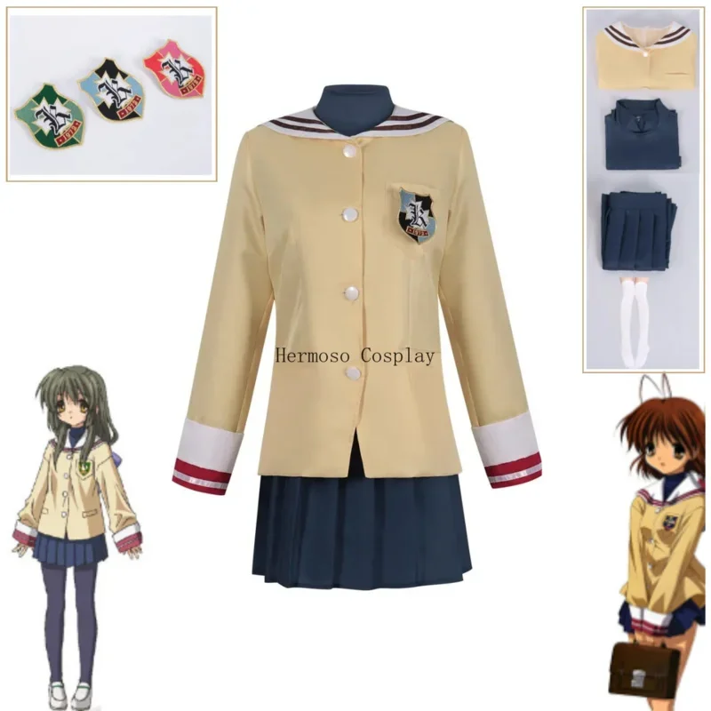 SN88 فوروكاوا ناجيسا إيبوكي فوكو فوجيباياشي ريو كلاناد أنيمي تأثيري ازياء كلاناد نمط المرأة تنورة هالوين زي Unif