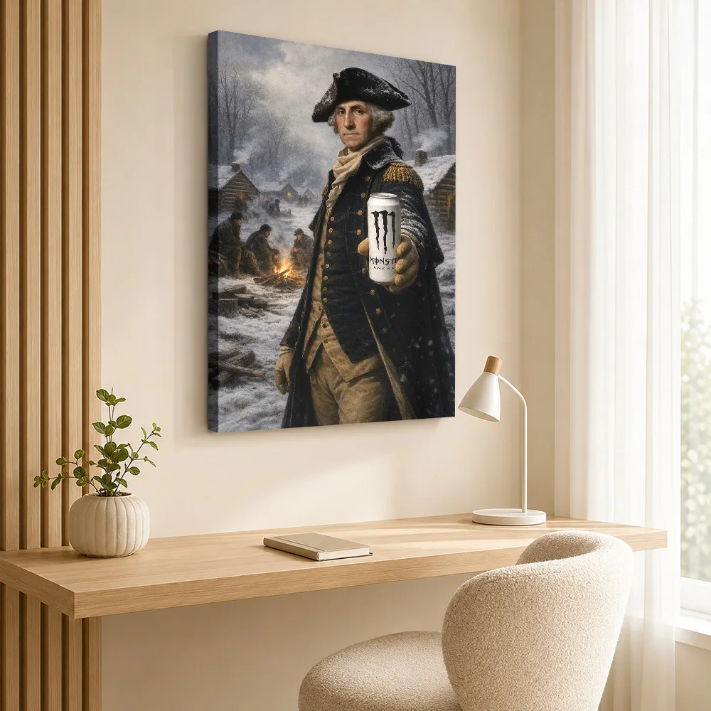 George Washington Energy Drink Parody Gallery Wrapped Canvas Print Customized Photo Figurative Wall Art For Lounge Birthday Gift