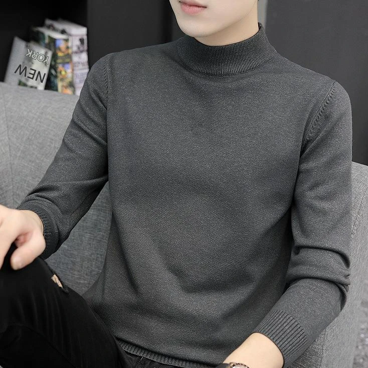 sweater men's autumn and winter mid-neck knitted sweater with fleece and thickened bottoming sweater of the thread tide