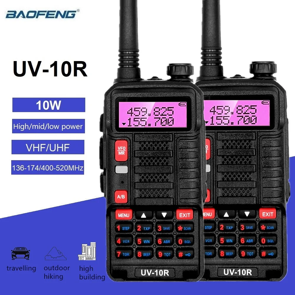 

2pcs Baofeng UV-10R 10W Black Walkie Talkie Long Range 10km VHF UHF Scanner Radio Station Ham Radio hf Transceiver for Hunt