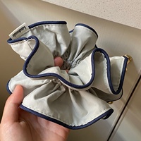 1pc Premium Niche Teal Blue High-Quality Cotton Slim-Waist Hair Scrunchie - Navy Blue Trimmed Hair Tie for Top Knots