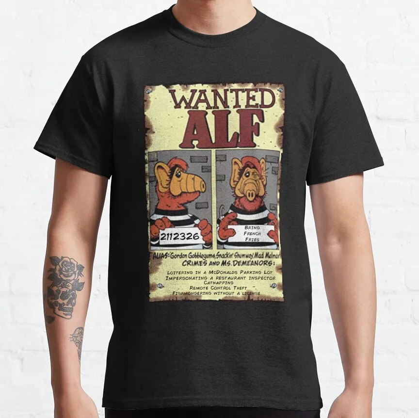 

Wanted ALF 80s Cartoon funny graphic t shirts 90s Retro Style Alien Character TV Show Unisex t shirt Adult all size S-6XL