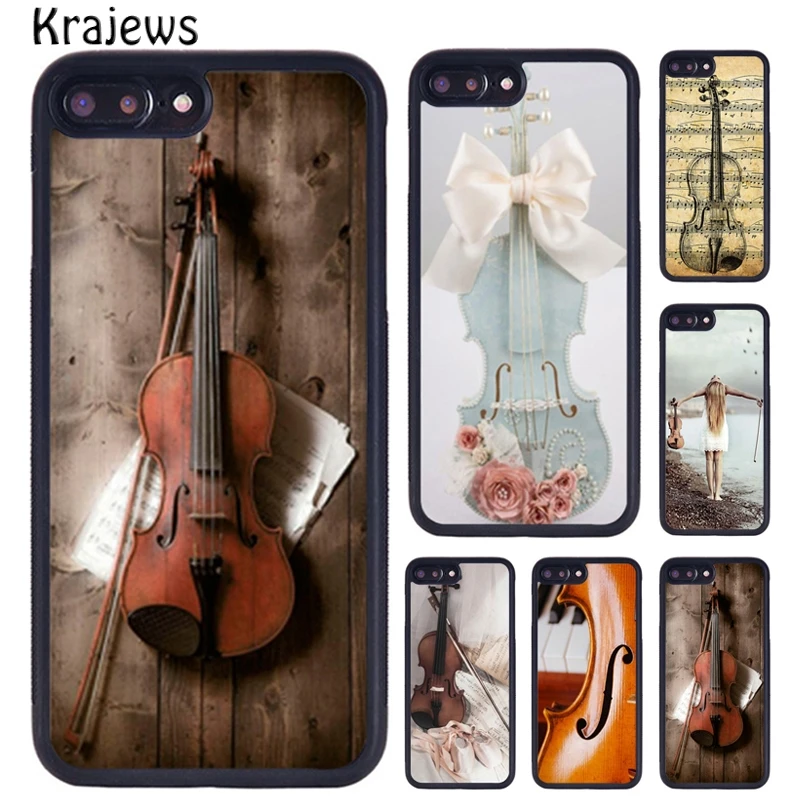 Krajews Cool Music Violin Pattern Phone Case For iPhone 16 15 14 X XR XS 11 12 mini 13 Pro MAX Plus cover shell coque