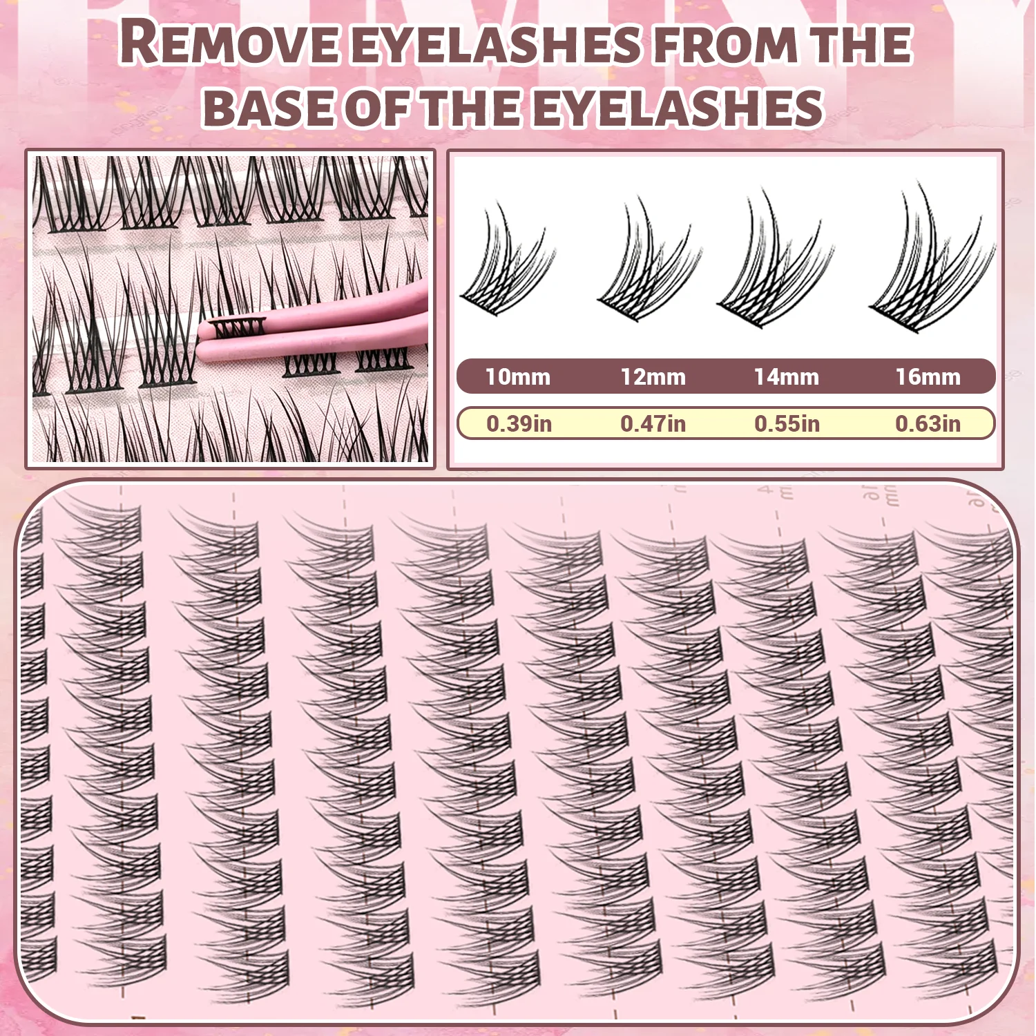 EIMNY Wimpernverlängerungen, natürlich wirkende, lockere Wimpern, DIY C-Curl, einzelne Wimpernbüschel, Schwarz, 10-16 mm, 300 Stück, mit Kleber, Versiegelungsmittel und Pinzette – Detail 4