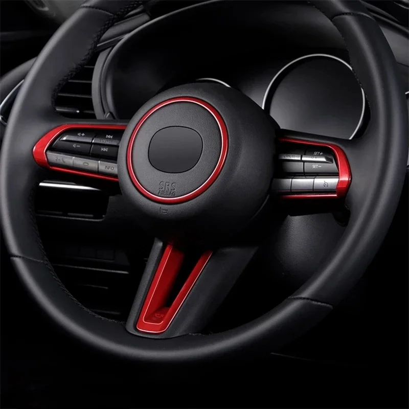 For Mazda 3 CX-30 2019 2020 accessories ABS Carbon fiber/Red/Matte Car Steering wheel Switch Button frame Cover Trim Car styling