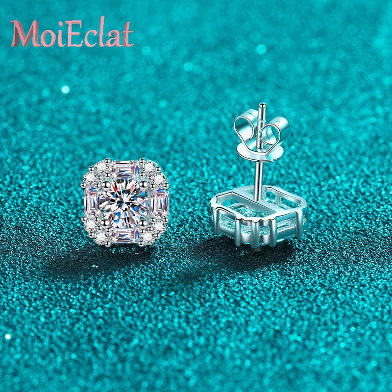 

Luxurious Stud Earrings for Women with 1.47ct Square Wrapped Moissanite, Dazzling Platinum Pt950 Ear Studs Fine Jewelry Gifts