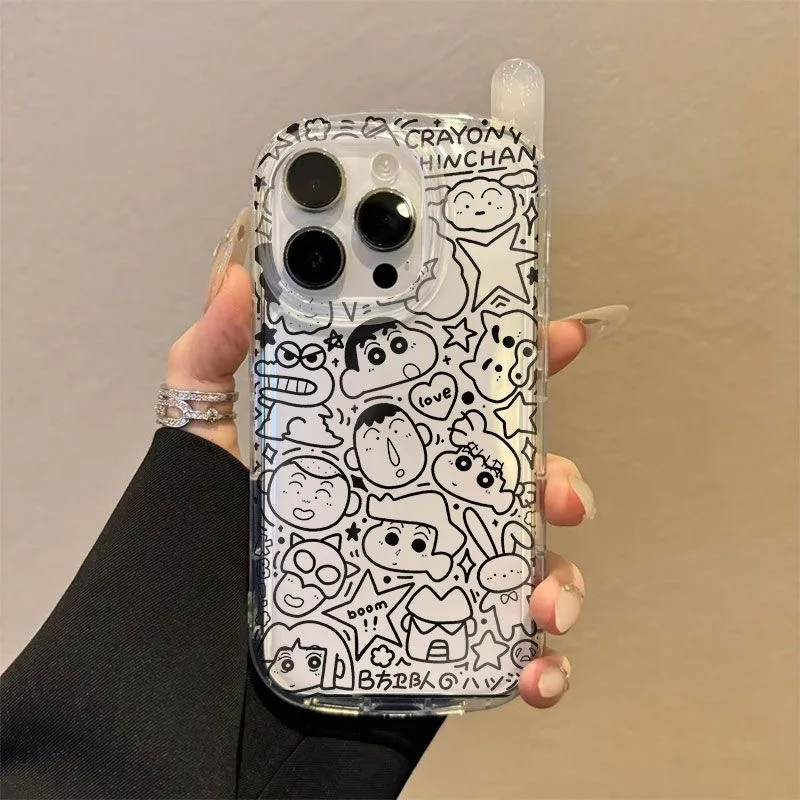 

Cute cartoon line Crayon Shin-chan snot Boochan Mobile phone Case For iPhone 11 12 13 14 15 16 Pro Max Plus Clear silicon Cover﻿