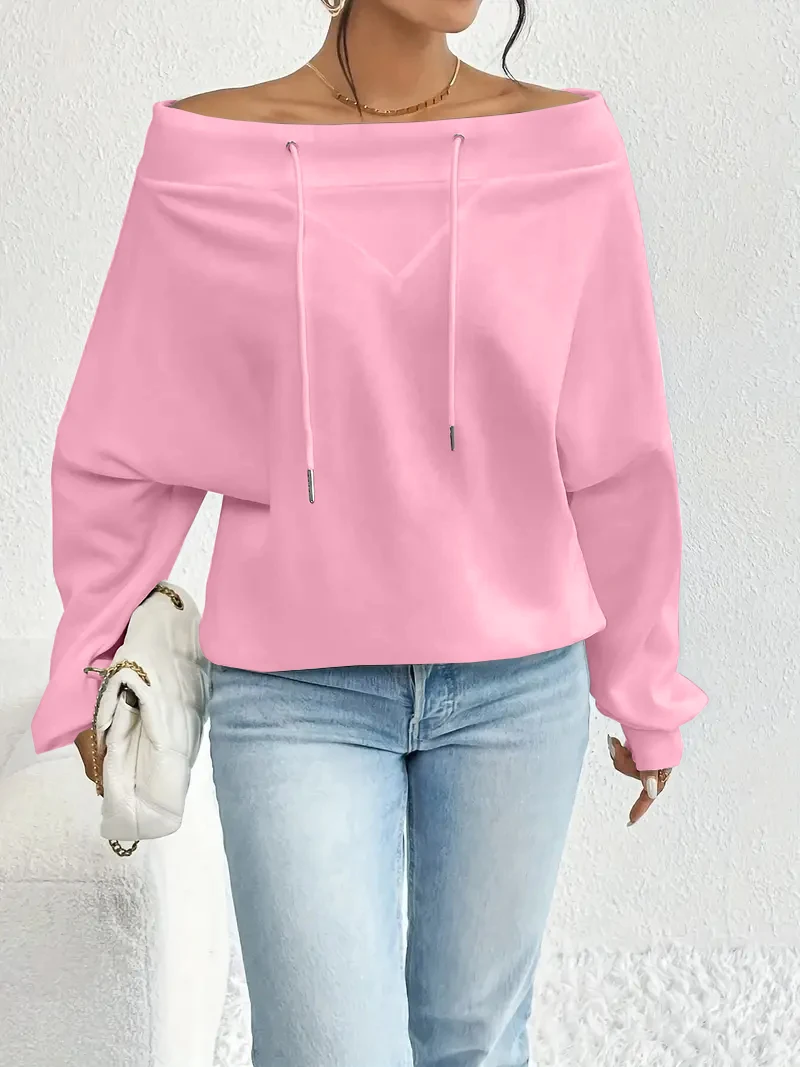 

New sexy off-shoulder drawstring loose casual one-shoulder top