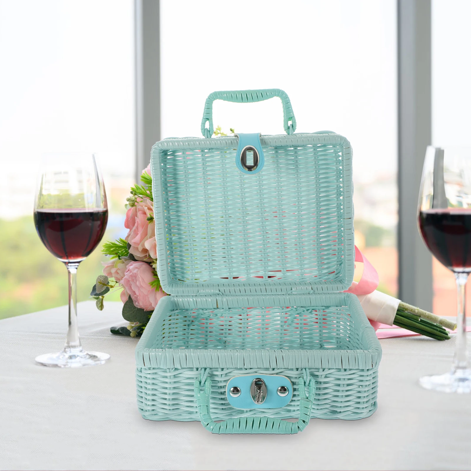 

Storage Basket Woven Case Strong Pp Pe Handle Portable Home Office Wedding Decorative Storage Box Imitation Rattan