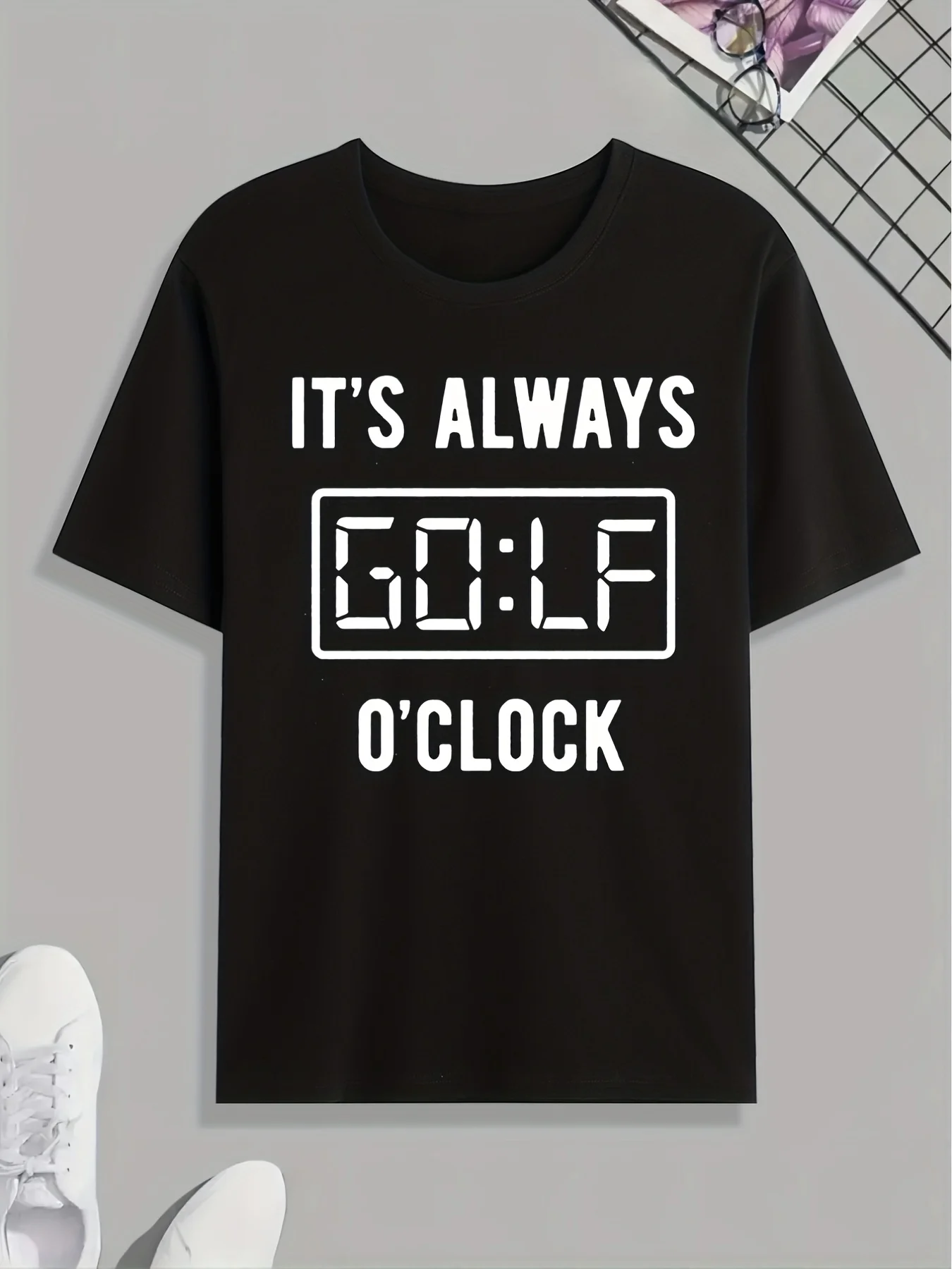T-shirt con stampa orologio Forever Golf, T-shirt da uomo, T-shirt casual a maniche corte estiva, primavera e autunno, top in regalo
