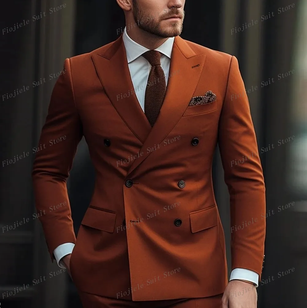 

Dark Orange Men Suit Formal Occasions Business Prom Groom Groomsman Wedding Party Male Tuxedos 2 Piece Set Blazer Pants