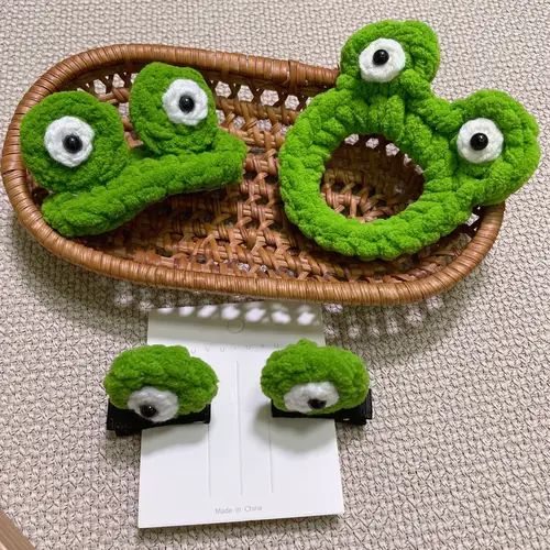 Imagen 2 del producto Accesorios para el cabello de rana para mujer, aro de pelo de ojos grandes, accesorios de lavado Facial de dibujos animados, pinzas para el cabello de punto, lazos, diademas