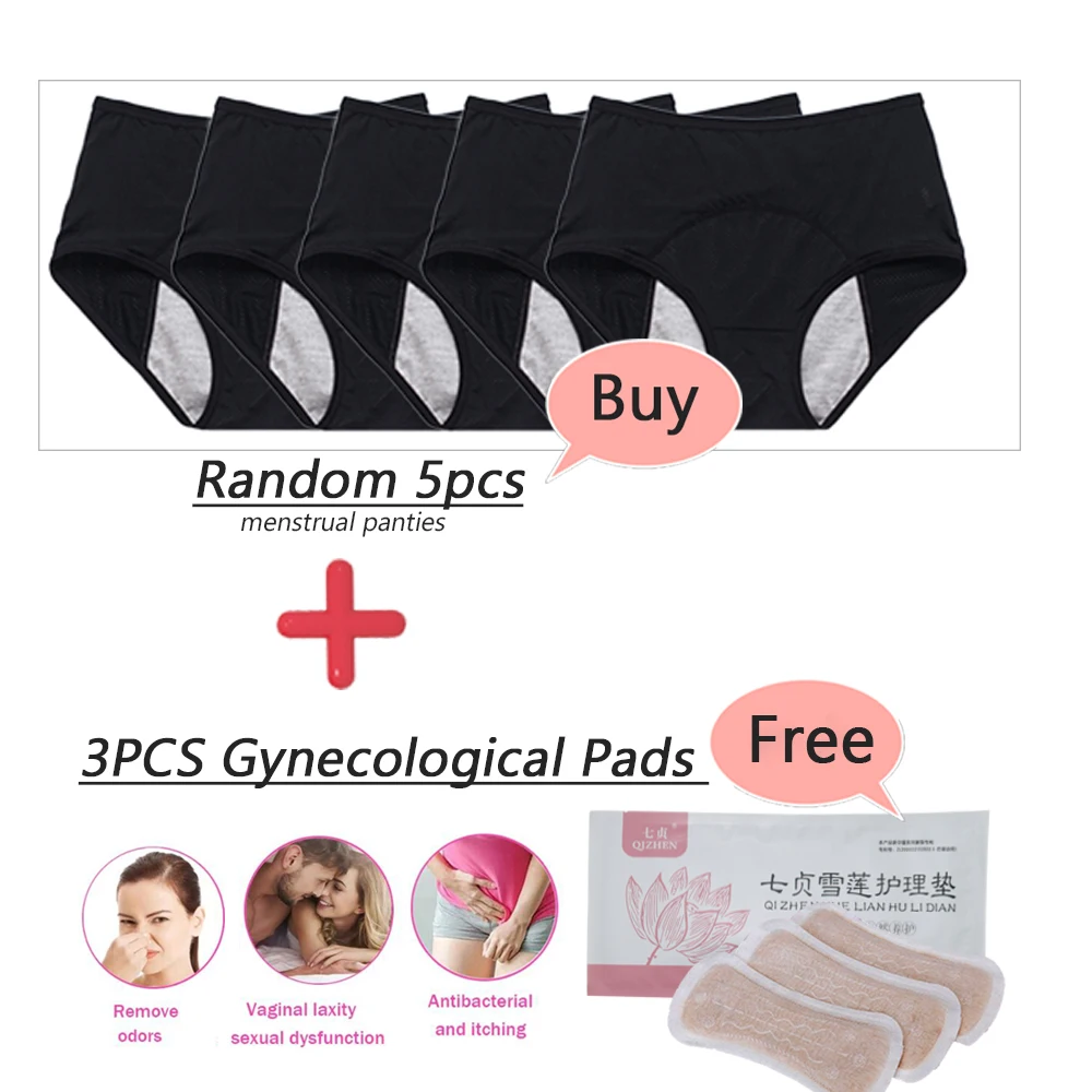 

5Pcs Leak Proof Menstrual Panties Women Cotton Comfort Incontinence Briefs Female Period Physiological Underwear Plus Size