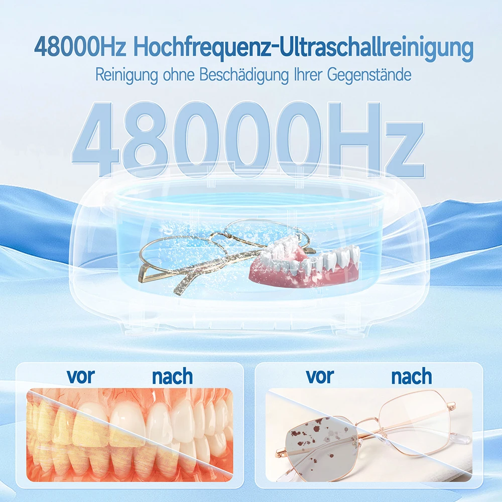 KUNPHY 초음파 세척기 700ML 24W 48kHz 초음파 보석 세척기 (시계, 반지, 안경, 매니큐어 커터, 면도기, 브러쉬용)