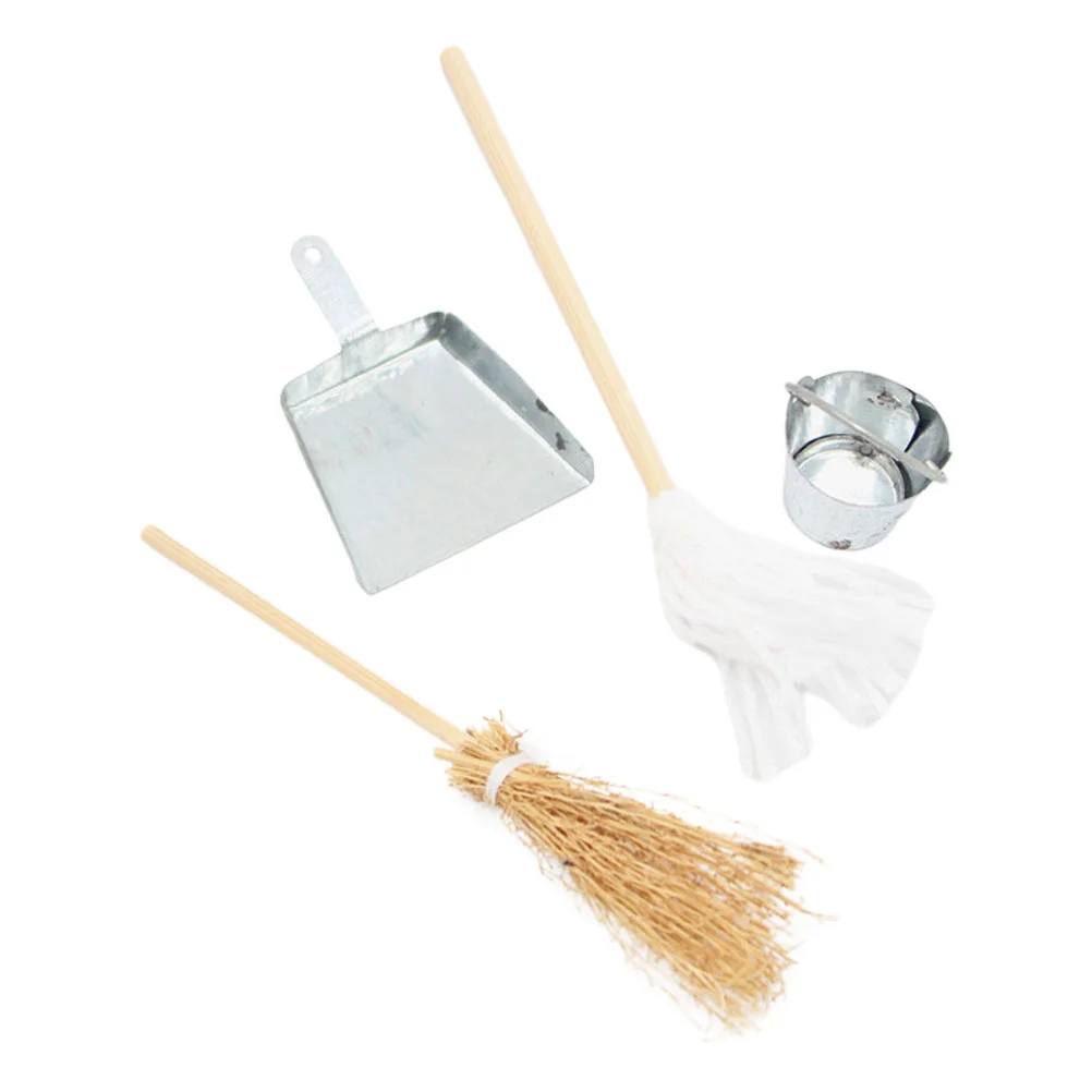 1 Set House Mini Cleaning Tools Micro Landscape Broom Dustpan Mini Mop Bucket Model Miniature Dolls Cleaning Tools