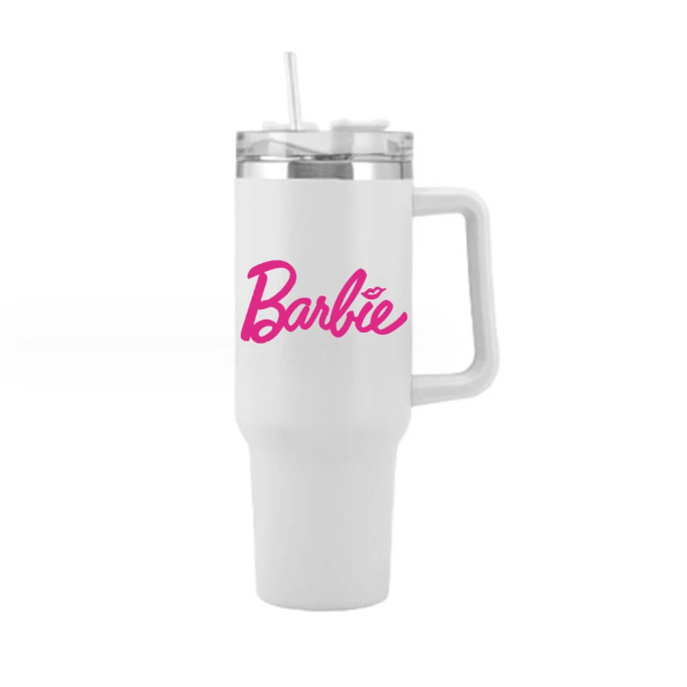 Cartoon Barbie Thermos Straw Cups Large Capacity Juice Coffee Water Cup 304 Stainless Steel Insulated Water Bottle Gift 1200ML