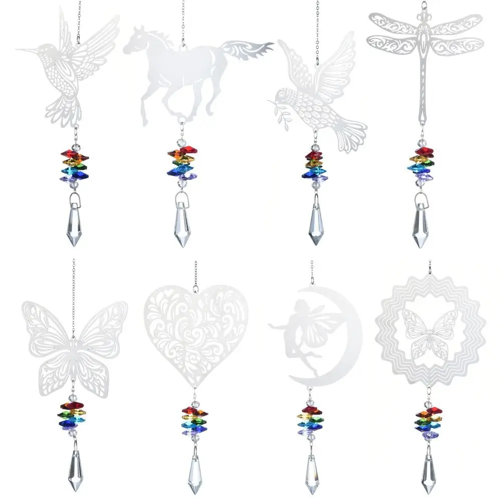 Hanging Crystal Wind Chimes Fairy Butterflies Sun Catcher Window Drop Bell Stained Glass Aesthetic Landscape Room Pendant Decor