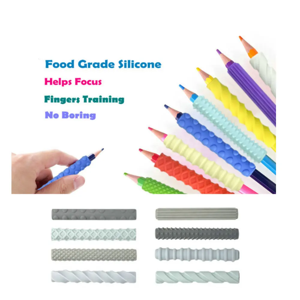 ที่จับดินสอซิลิโคนแบบมีพื้นผิว ของเล่นเสริมพัฒนาการสำหรับเด็กสมาธิสั้น ออทิสติก บรรเทาความเครียด ฝึกทักษะการใช้สัมผัส สำหรับเด็กและผู้ใหญ่ ใช้ในห้องเรียนและสำนักงาน