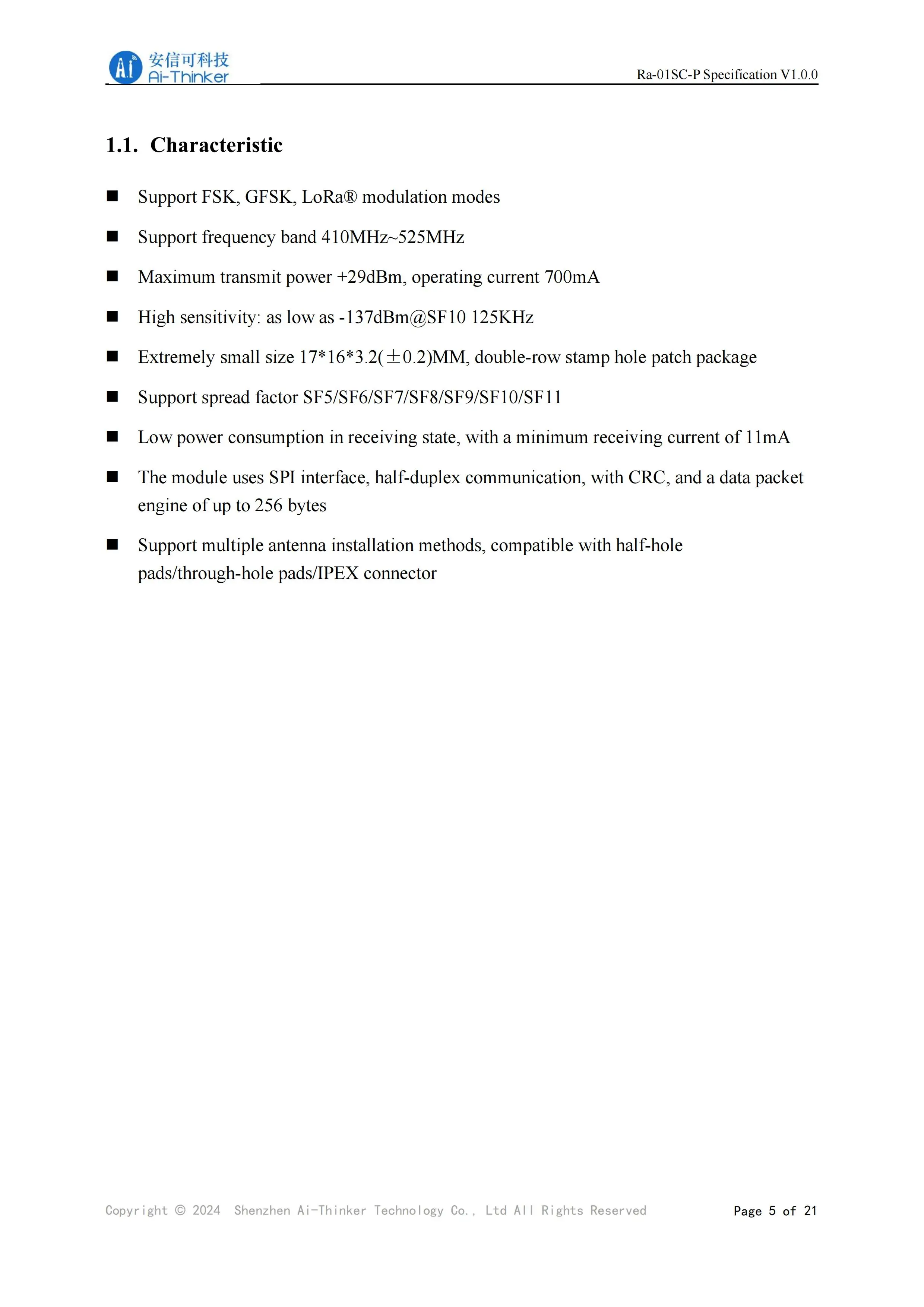 LLCC68 LoRa Wireless RF-Modul 410–525 MHz, unterstützt 10 km Spread-Spectrum-Kommunikation für extrem lange Entfernungen, Ra-01SC-P-Modul – Detail 3